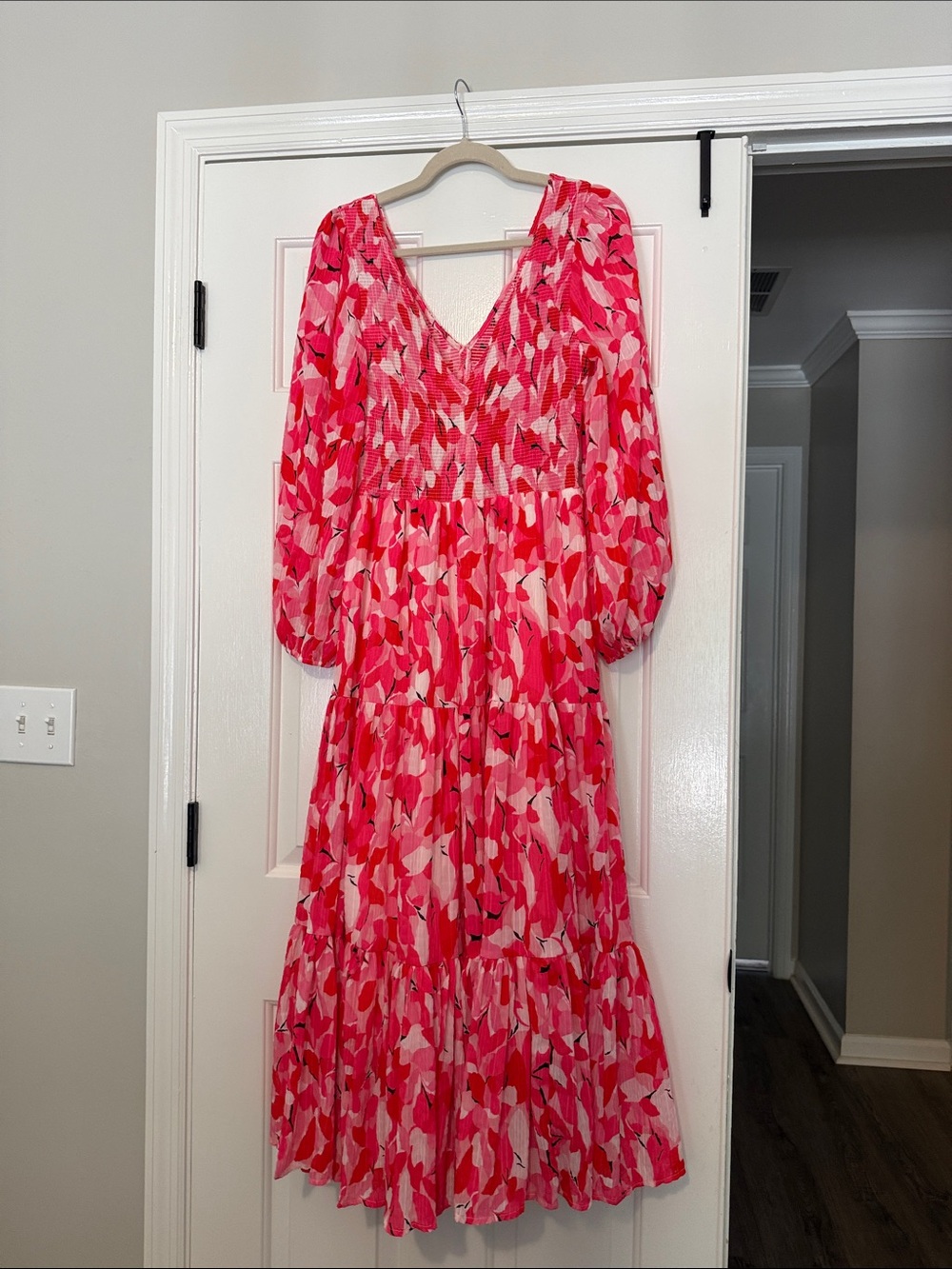 Molly Bracken Pink Floral Smocked V-Neck Maxi Dress